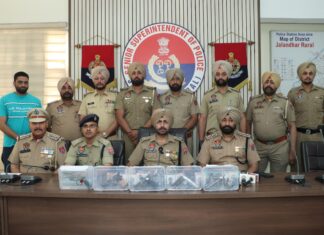 जालंधर ग्रामीण पुलिस की बड़ी कार्रवाई: अवैध हथियार तस्करी नेटवर्क का भंडाफोड़, 5 पिस्टल और 4 जिंदा कारतूस बरामद