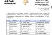 पंजाब भाजपा में बड़ा संगठनात्मक फेरबदल: पंजाब प्रधान ने जिला प्रभारियों और सह-प्रभारियों की नियुक्ति की, पढ़ें और देखें
